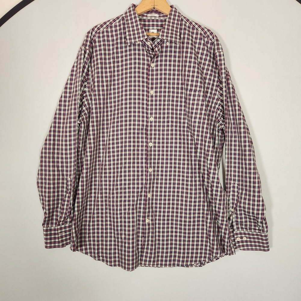 Peter Millar Men's XL Plaid Long Sleeve Button-Down Purple Blue Cotton Shirt